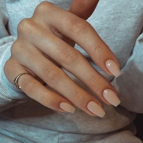 Nude Press on Nails Medium Coffin Fake Nails Press ons,