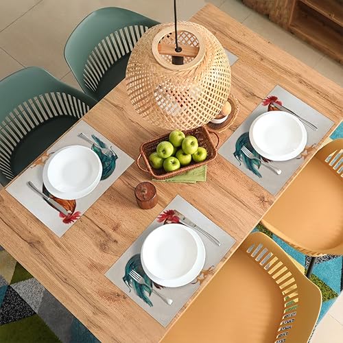 Miniatura 3 de Majestic Rooster - Juego de 6 manteles individuales cuadrados de tela de gallo para mesa de cocina, resistentes al calor, fáciles de limpiar,