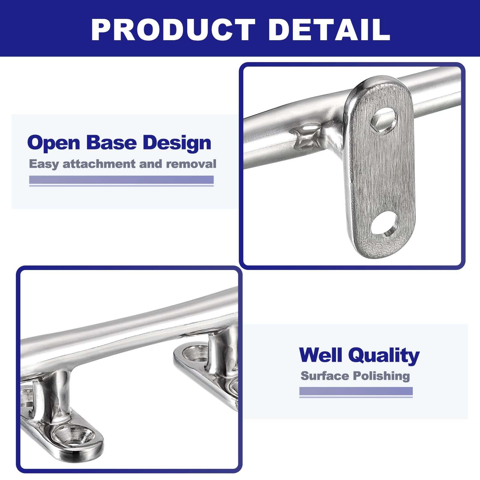 QUARKZMAN Bateau Taquet Ouvert Base 8 Pouce, 4 Pcs 316 INOX Bateau Acier Quai Taquet, Amarrage Accessoires, Inclure Installation Vis