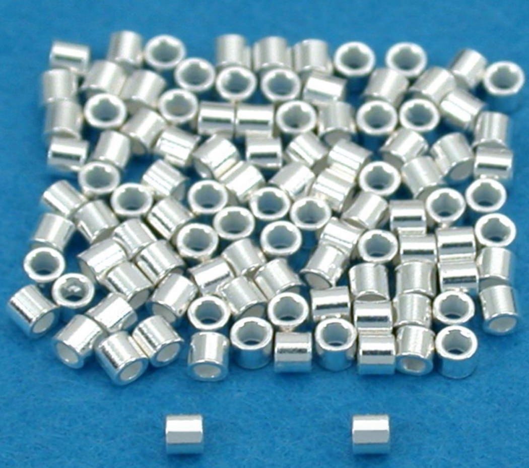 100pcs Adabele Authentic 925 Sterling Silver Crimp Tube Loose Beads 1.6mm Tiny Crimp Spacer (Hole 0.9mm) for DIY Craft Jewelry Making SS241-1