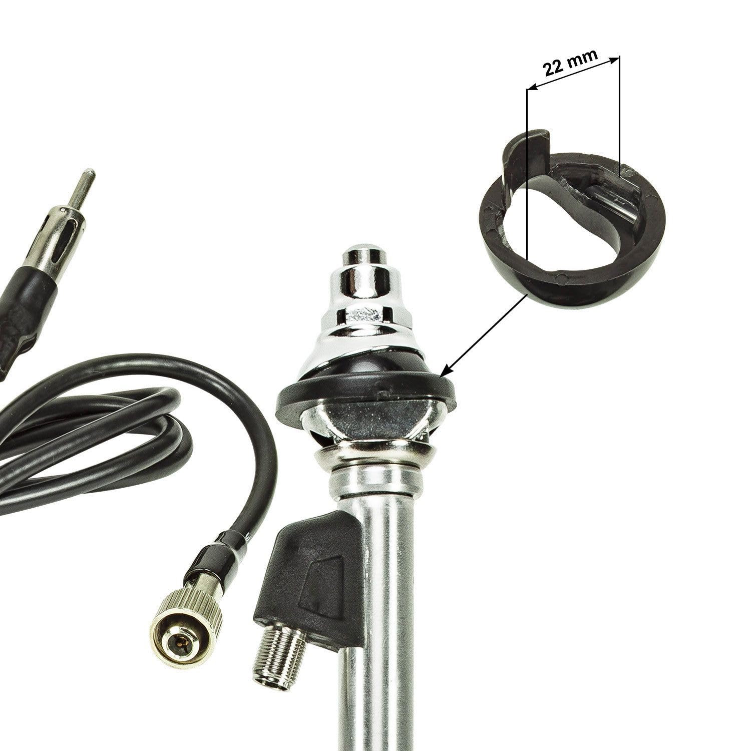 tomzz Audio 1000-058 Universal Motorantenne FM AM Anschluss DIN Stecker (M) verchromte Teleskope 5 teilig kompatibel mit z.B. Mercedes Opel BMW