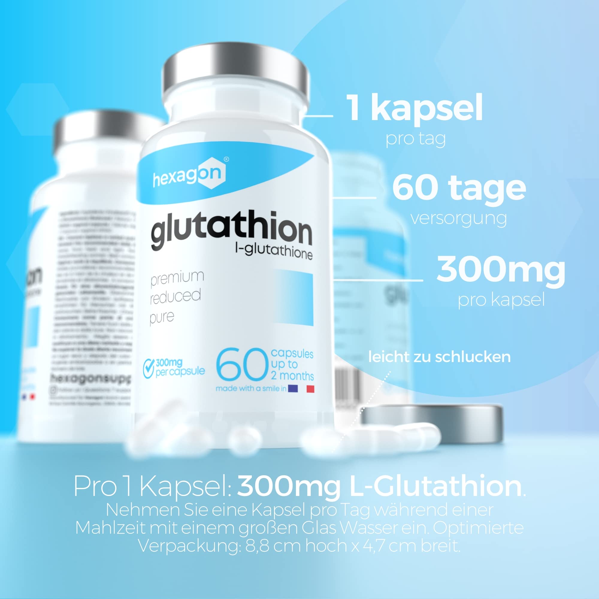 L-Glutathione 300 mg - +2 Month Treatment - Antioxidant - Glutathione  Reduces & Active - Skin & Liver Detox - 60 Vegetarian Capsules - Vegan - No  Additives