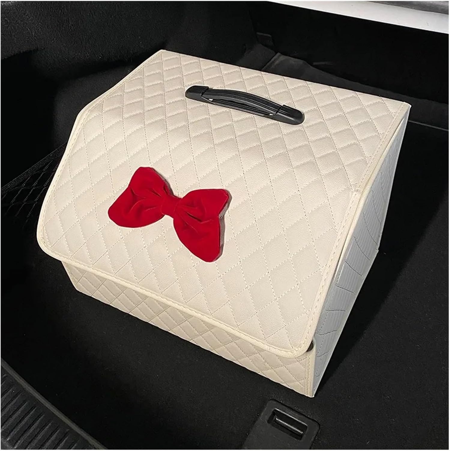Novelty Auto Car Trunk Organizer For Women,Multiple Functional Car Supplies For Stowing Tidying Trunk Storage Box(Bow-Pink-M)