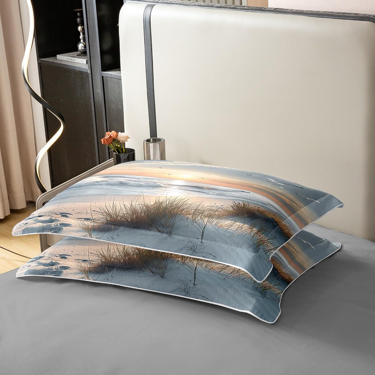 Homewish Ozean Baumwoll Bettwäsche Sonnenuntergang Deckenbezug 135x200 Möwen Wellen Strand Segeln Bettbezug Jugendliche Botanisch Bettset 2 Teilig
