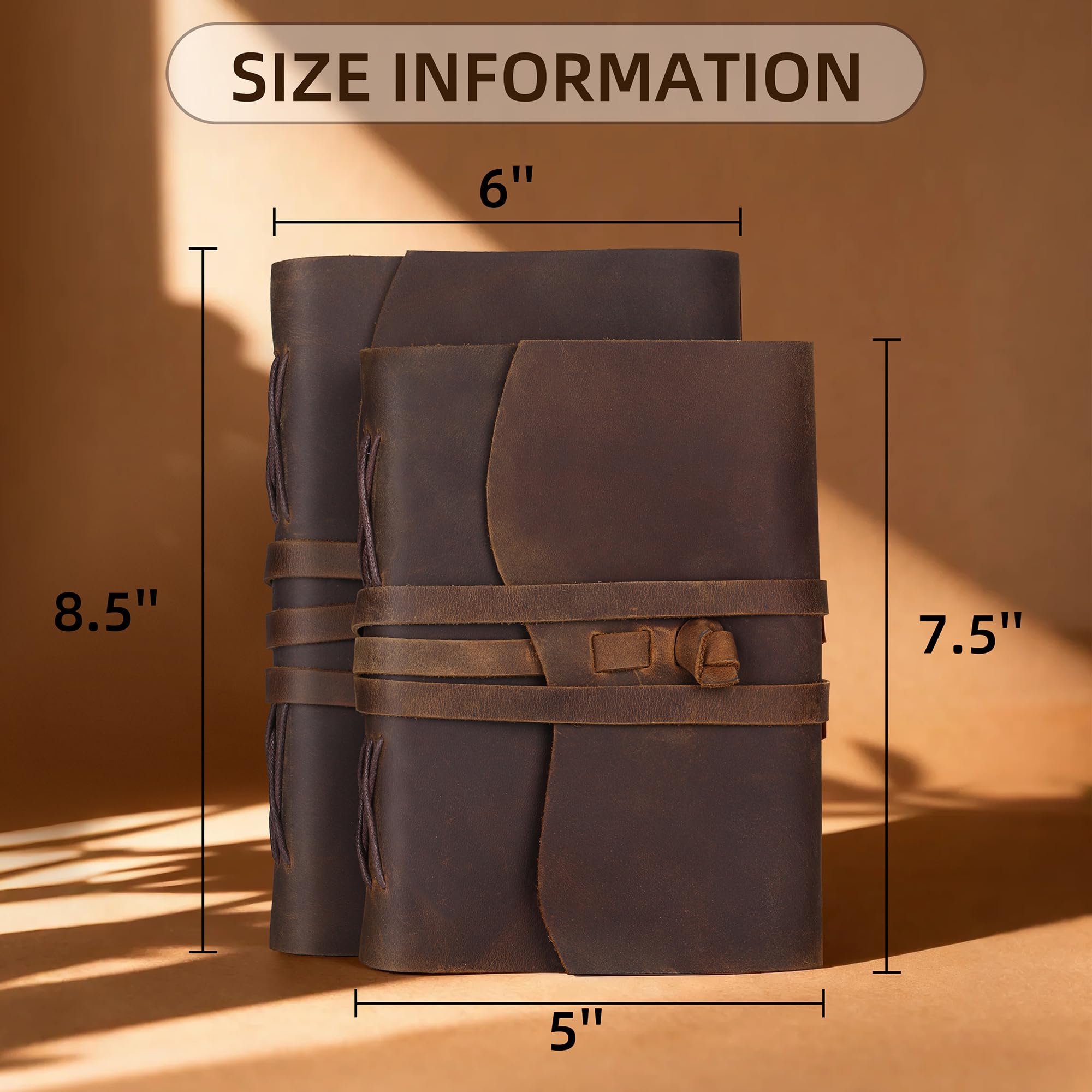 Carnet de notes en cuir véritable relié pour écrire – 300 pages lignées faites à la main – Format A5 – Carnet de notes quotidien pour homme et femme, voyage, marron (20,3 x 15,2 cm)
