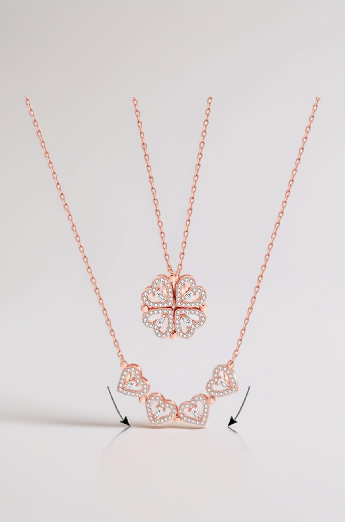 Brado Jewellery Multi Wearing Necklace 4 Heart Magnetic Rose Gold Necklace Pendant Heart Toggle Necklace Diamond Women/Girls Accessories