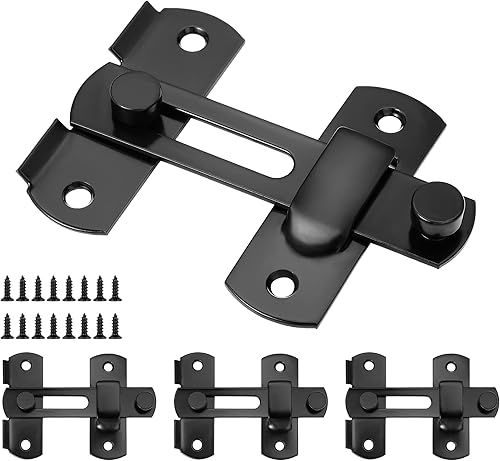 Miniatura 5 de INIRET Paquete de 4 pestillos para puerta de granero, 3.93 x 2.75 pulgadas, de acero inoxidable negro, cerraduras de puerta abatibles, cerraduras de