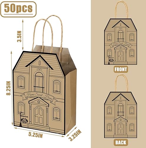 Miniatura 4 de Colarr 50 bolsas de regalo en forma de casa, suministros para agentes inmobiliarios, bolsa de golosinas con asas de papel kraft para el hogar,