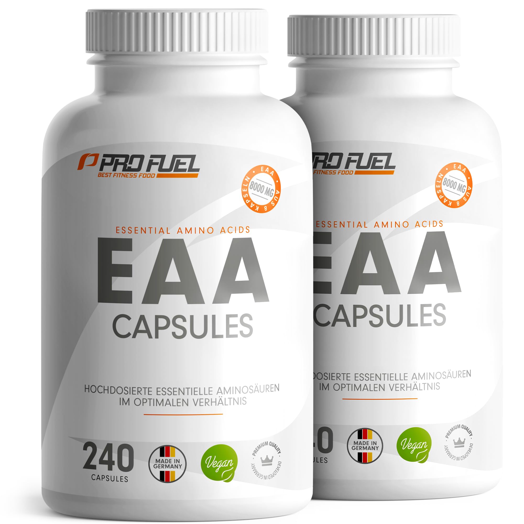 EAA Kapseln hochdosiert 240 Giga Caps mit je 1000 mg EAA (vegan) - optimiertes Multi-Amino E.A.A. Pattern mit 8 essentiellen Aminosäuren - laborgeprüft mit Zertifikat - 100% vegan - 2x 240 Kaps