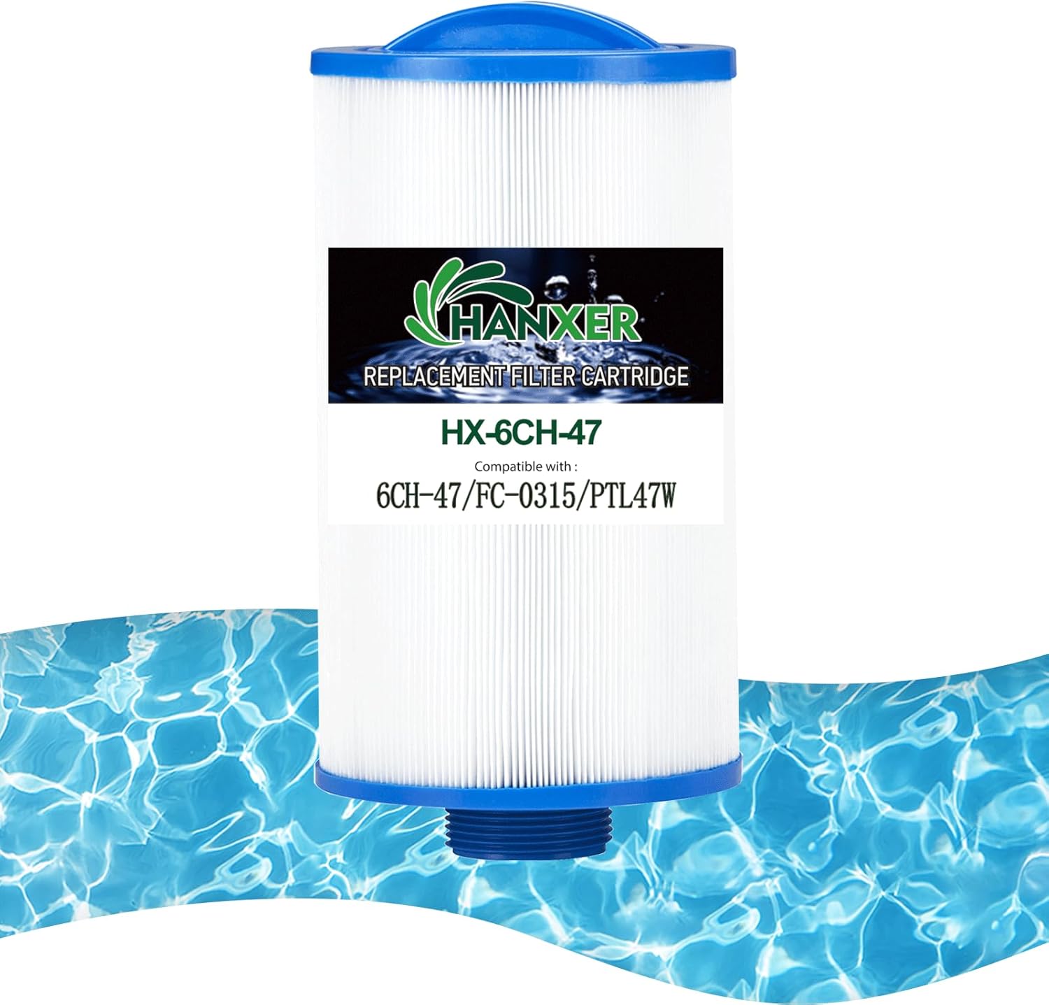 HANXER® 6CH-47 Spa Filter Cartridge Replaces for FC-0315, PTL47W-P4, 373043, 6H9-223-01, 03FIL1500, 60471 Hot Tub Filter, 47 sq.ft, 1 Pack