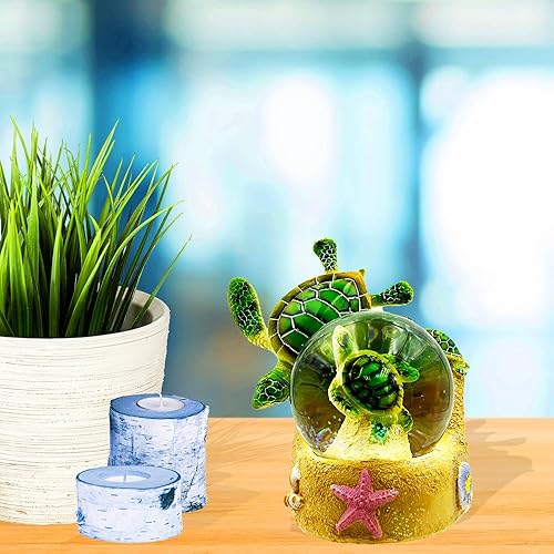 Miniatura 5 de Figura coleccionable de globo de nieve con estatua de tortuga marina de 4 pulgadas, regalos para él y ella, Papá Noel secreto (verde)