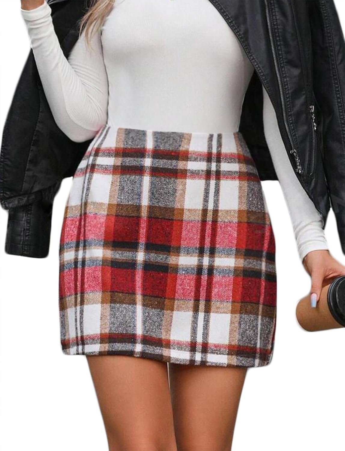 CYCLAMEN Women's Plaid Skirt High Waisted Bodycon Pencil Mini Midi Skirts 2024 Fall Winter A Line Wool Skirt