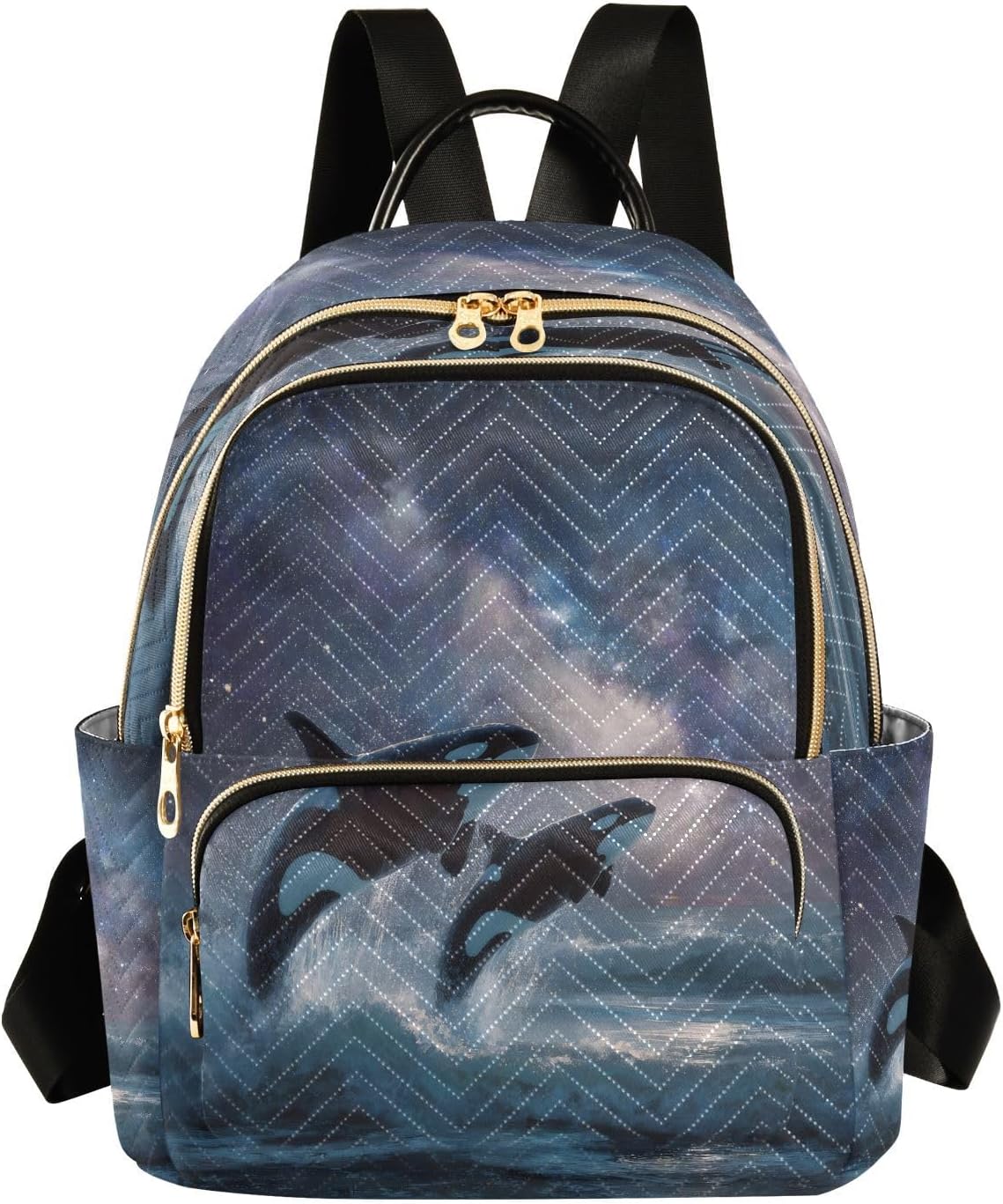 ALAZA Mini Backpack for Women Two Orcas Starlist Sky Travel Backpack Purse for Ladies Handbag Shoulder Bag Casual Daypack, M