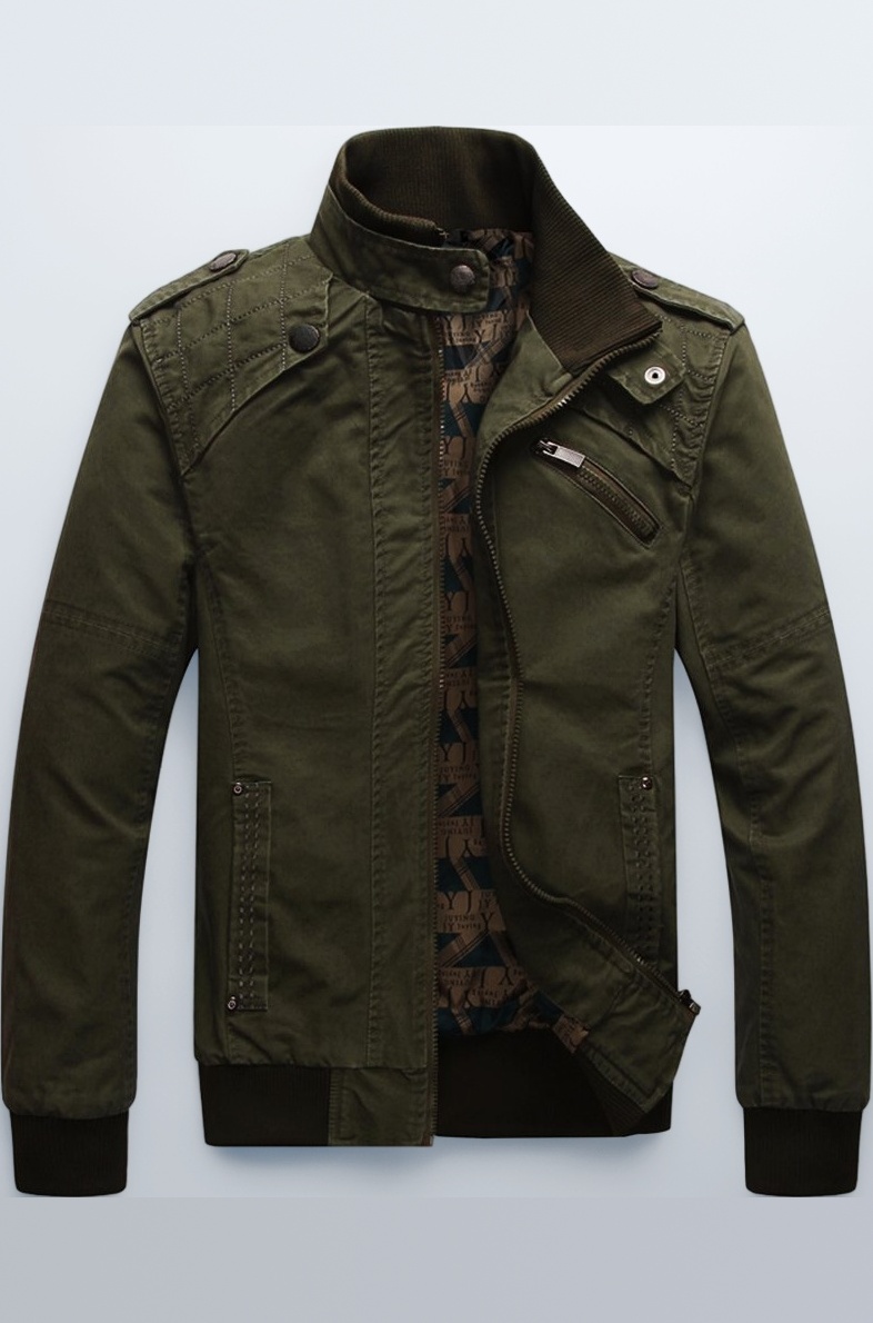 Men's Casual Washed Cotton Military Outdoor Jackets with Shoulder Straps