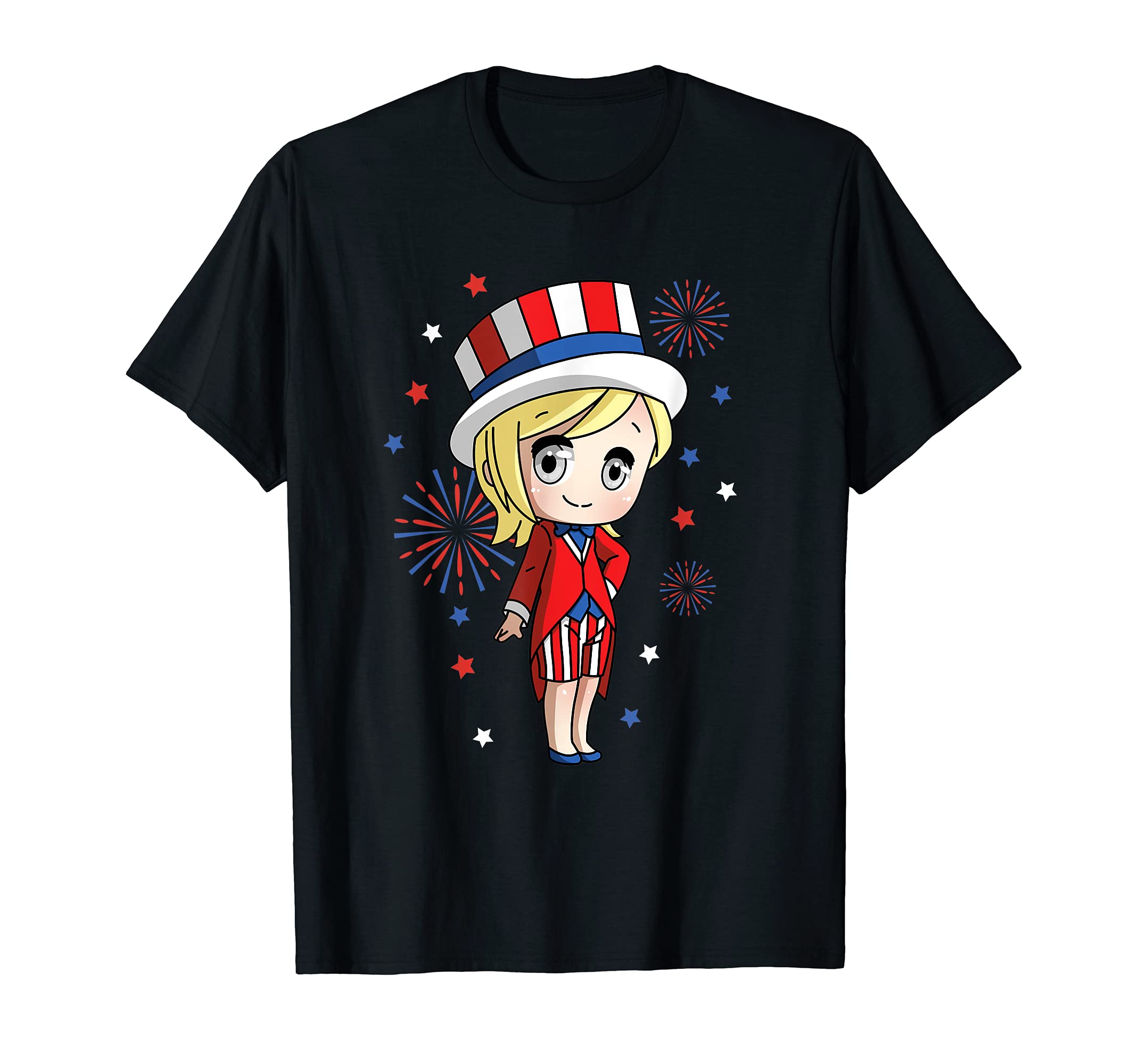 America Happy 4th of July Independence Day Anime Girl T-Shirt