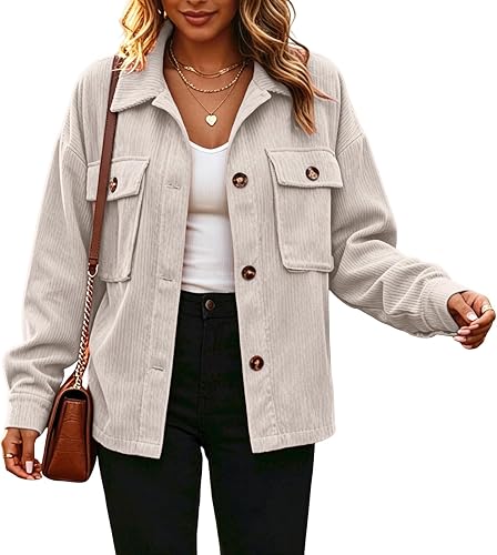 Crop Jackets for Women Corduroy Long Sleeve Cute Lightweight Shacket