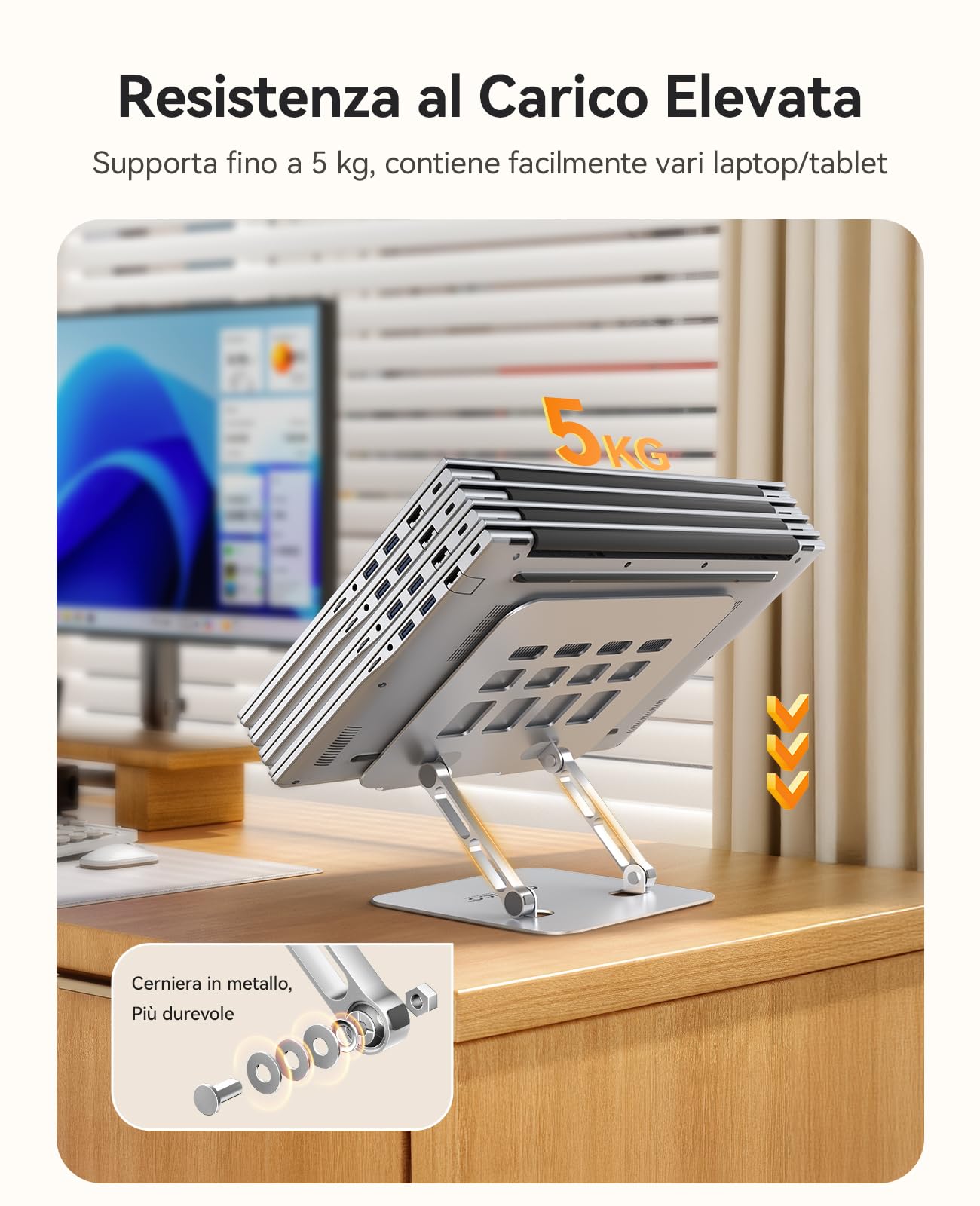 ORICO Supporto PC Portatile, Laptop Stand Ergonomico e Ventilato, Altezza Regolabile e Design Pieghevole, Supporto Laptop Scrivania per MacBook Air, Pro e Notebook da 10"-17" - ST11, Argento