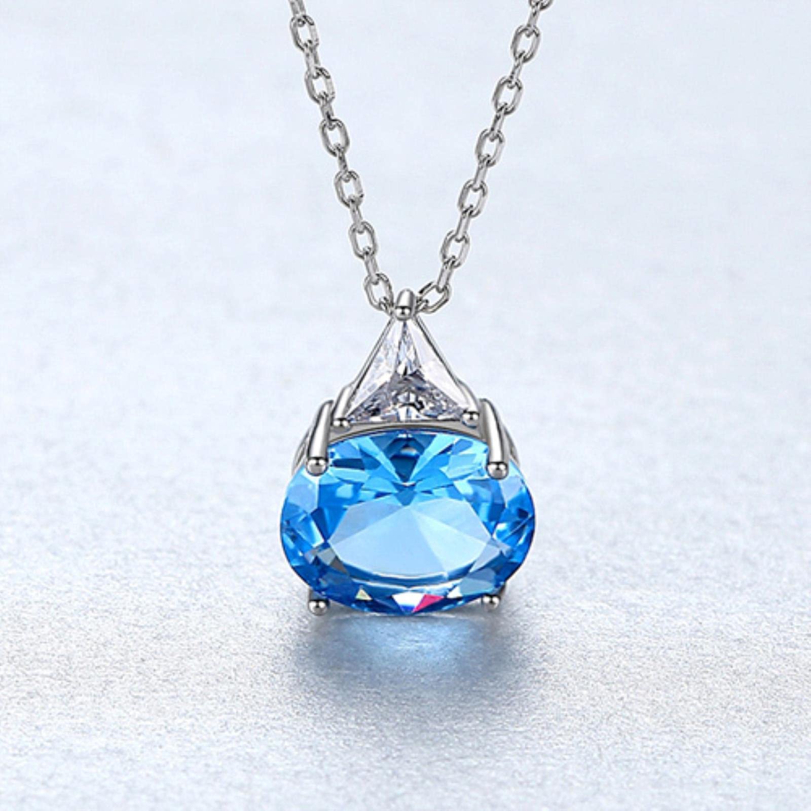 Pendentif En Argent 925 Avec Topaze Bleue De Londres Naturelle - Ovale 10x12mm - Neuf Sans Emballage