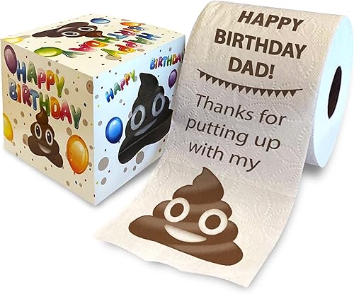 Printed TP Rollo de papel higiénico impreso con texto en inglés "Happy Birthday Dad Thanks for Putting Up With My Poop", divertido regalo de broma Printed TP Rollo de papel higiénico impreso con texto en inglés "Happy Birthday Dad Thanks for Putting Up With My Poop", divertido regalo de broma