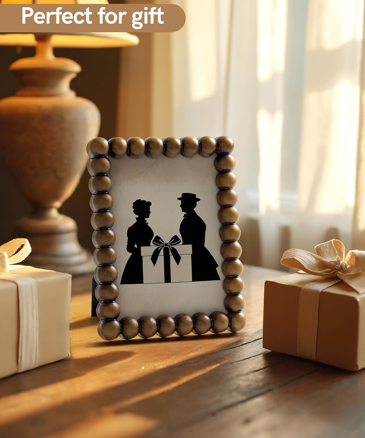 Afuly 5x7 Picture Frame Vintage Wood Beaded Rustic Dark Brown Home Decor Photo Display Antique Retro Desk Standing Wall Hanging Unique Handmade Birthday Gifts for Couple Friends Family