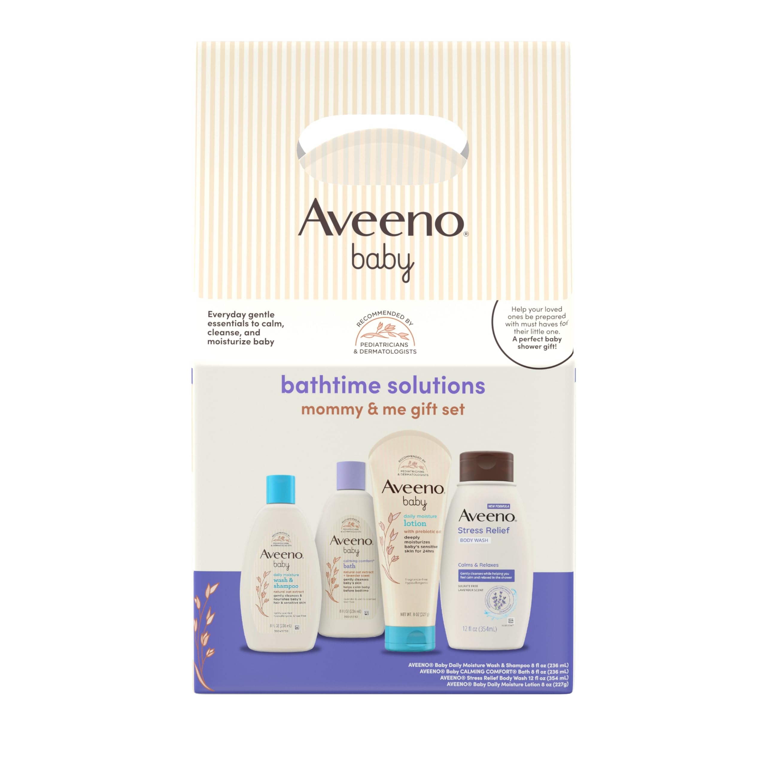 Aveeno Baby Bathtime Solutions Mommy & Me Gift Set, Baby Wash & Shampoo, Calming Bath, Daily Moisturizing Lotion and Stress Relief Body Wash for Mom, Colloidal Oat, Baby Bath Essentials, 4 items