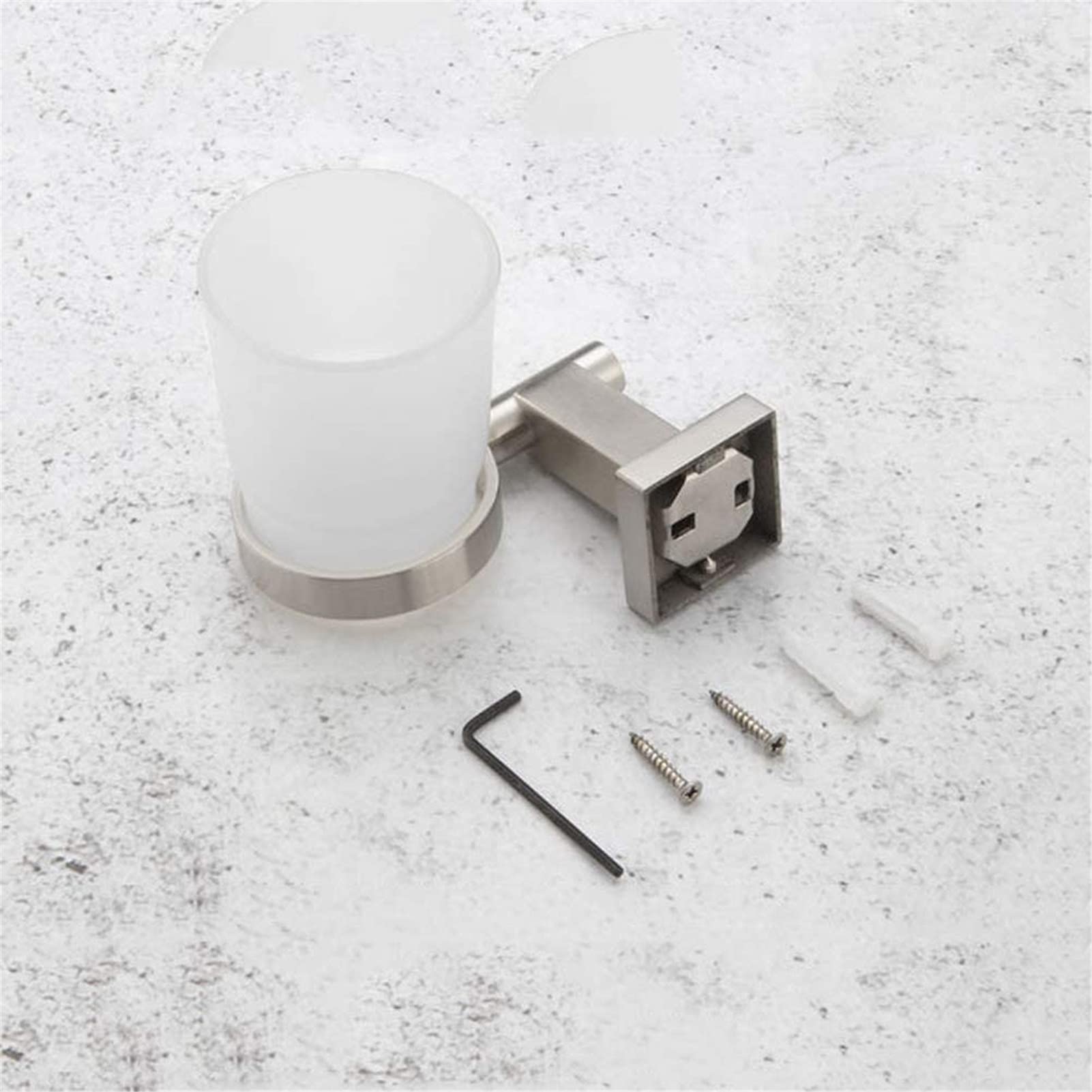 Soporte para cepillo de dientes de pared de acero inoxidable con 1 taza de cristal, juego de accesorios de baño para cepillo de dientes individual, color plateado