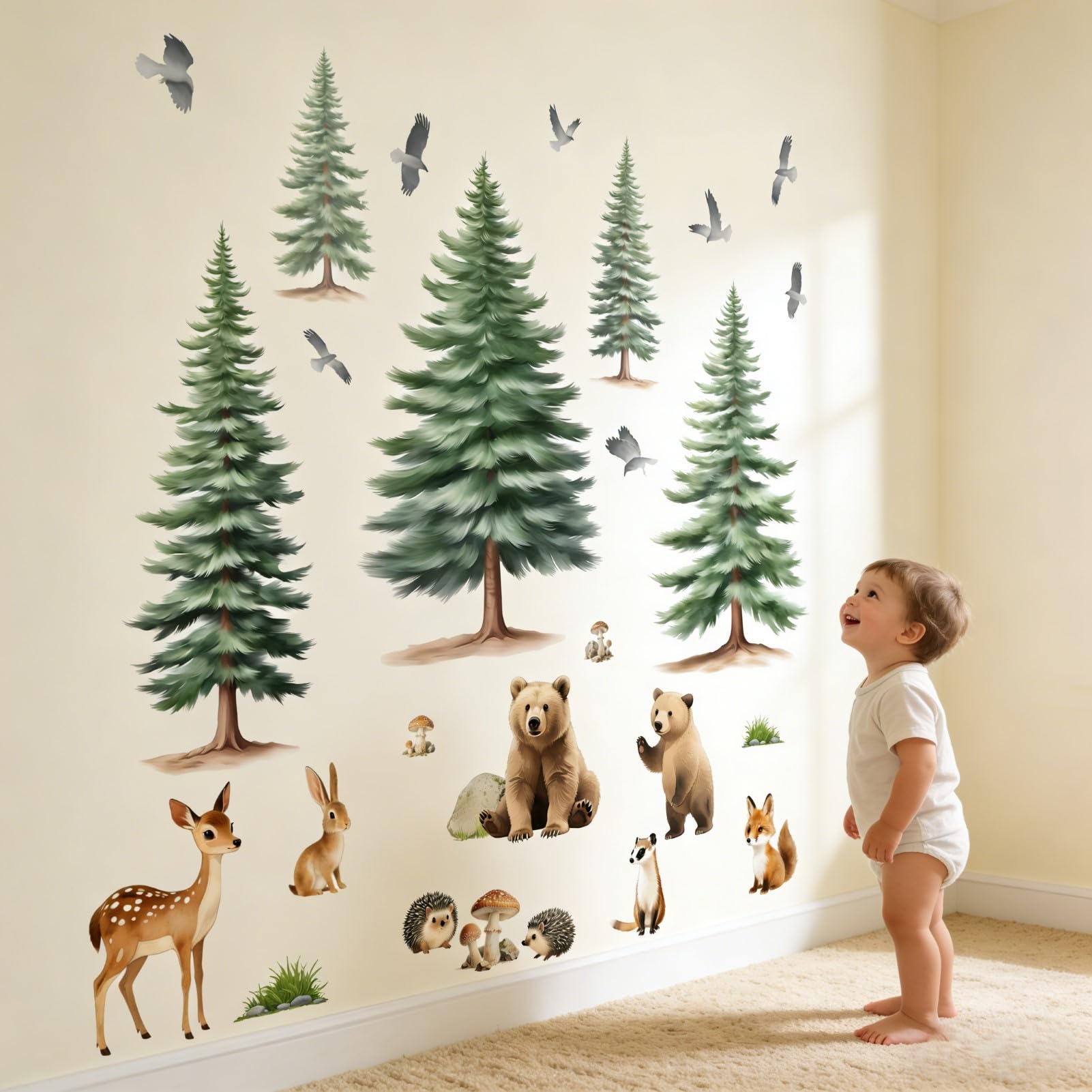 Woodland Animal Wall Decals for Baby: Forest Theme Removable Vinyl Wall Decals Nursery Kids Room Toddler Kids Ages 0-12 Years - Image 2