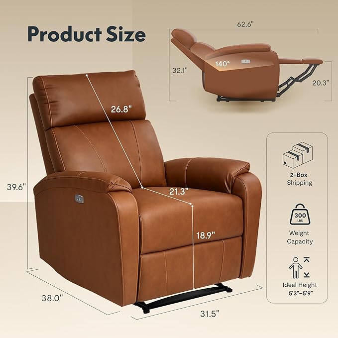 Sillón Reclinable Eléctrico Piel Sintética Marrón miniatura 2