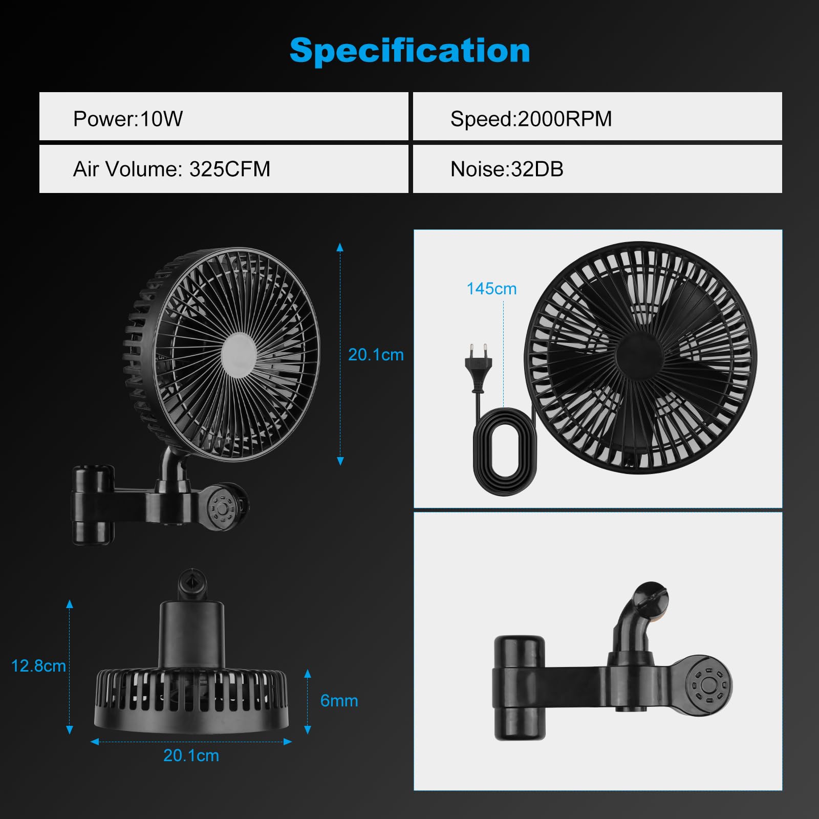 Pflanzenzelt Clip Ventilator 10W EC-Motor – 4 Geschwindigkeiten Oszillierend – 32 dB Leise Umluftventilator für Growzelt Hydrokultur Gewächshaus – Energieeffizienter Clip Fan