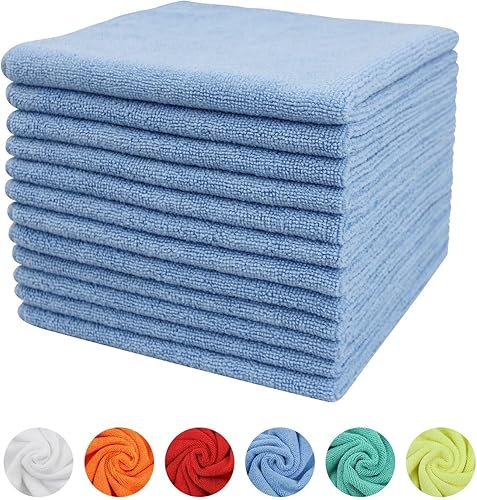 Tricol Clean Paño de limpieza de microfibra, 16 x 16 pulgadas, paquete de 12 trapos de limpieza ultra gruesos, súper absorbentes, sin pelusa y sin