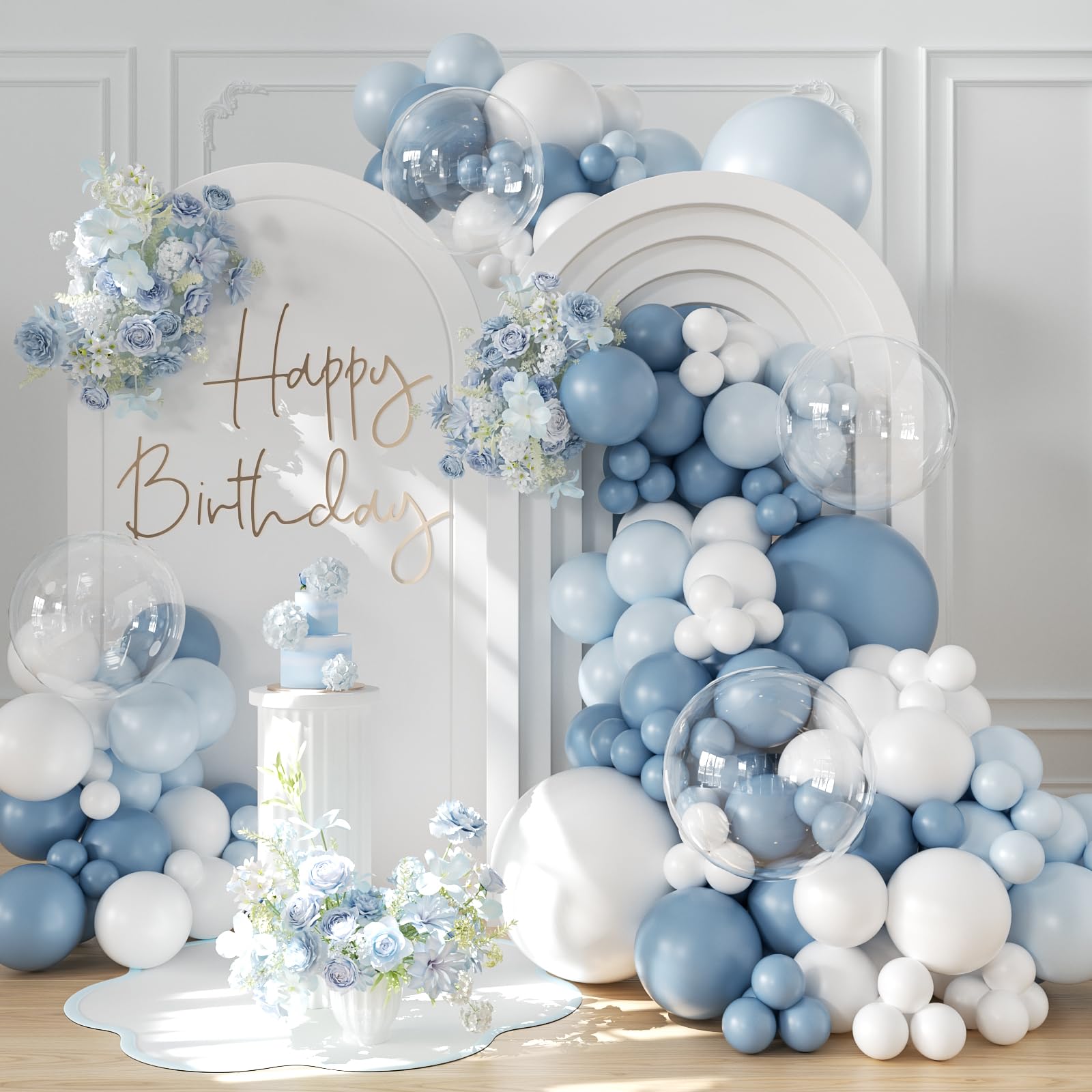 Dusty Blue Balloon Arch Kit 132Pcs Dusty Blue and White Balloon Arch Garland Kit Include Dusty Blue White Pastel Blue Clear Balloons for Birthday