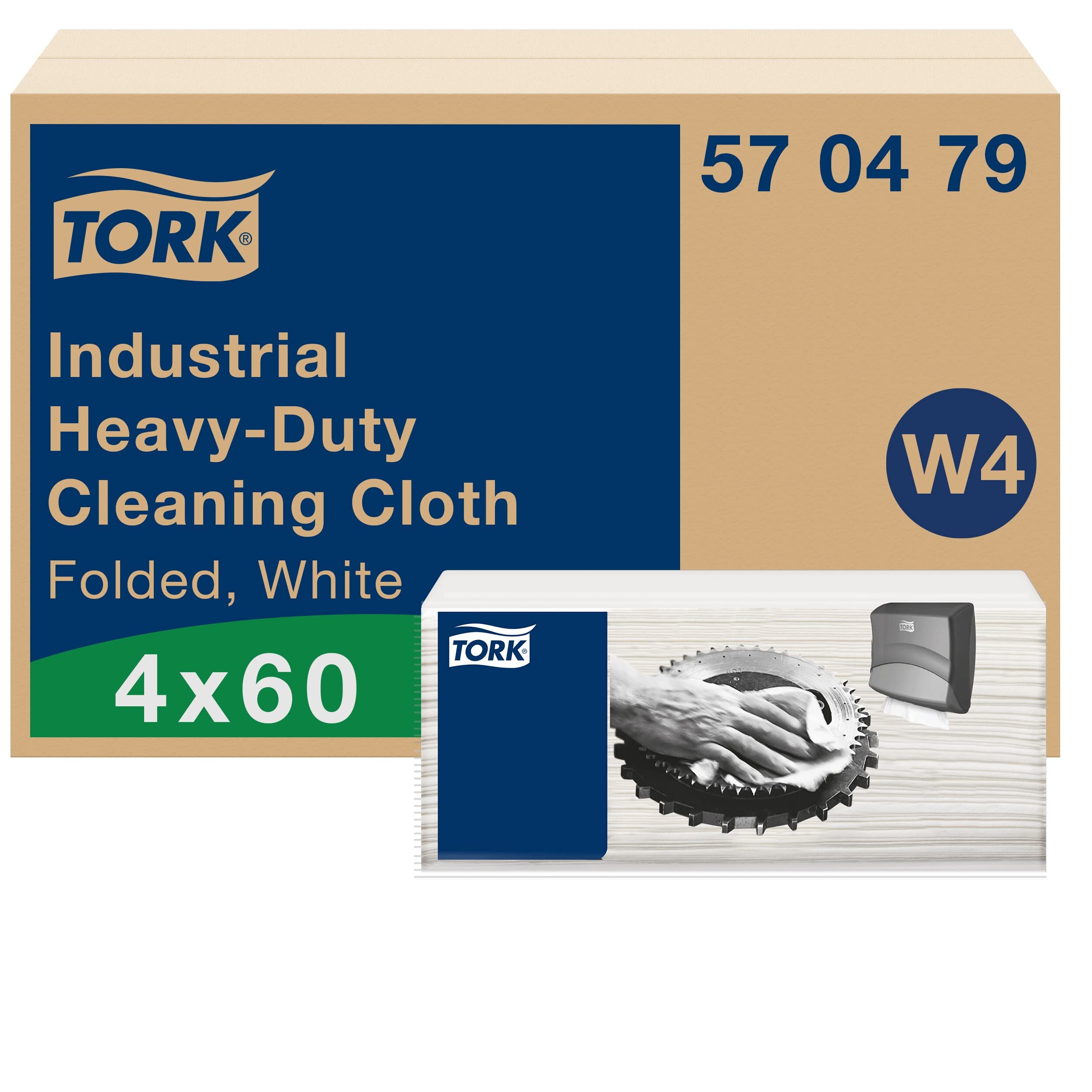 Tork Extra Starke Industrie Reinigungstücher Weiß W4, Mehrzweck, 4 × 60 Tücher, 570479