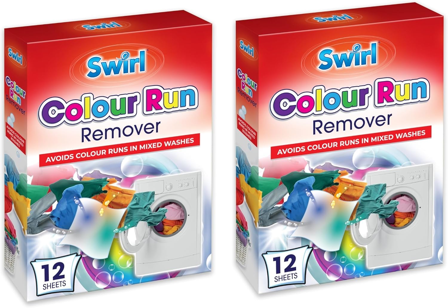 2 x Colour Run Remover Each Pack 12 Sheets - Advanced Dye Transfer Solution, Safe for Whites and Colors, Easy Application, Gentle on Fabrics, Effective and Cost-Effective Sold by Zinnia
