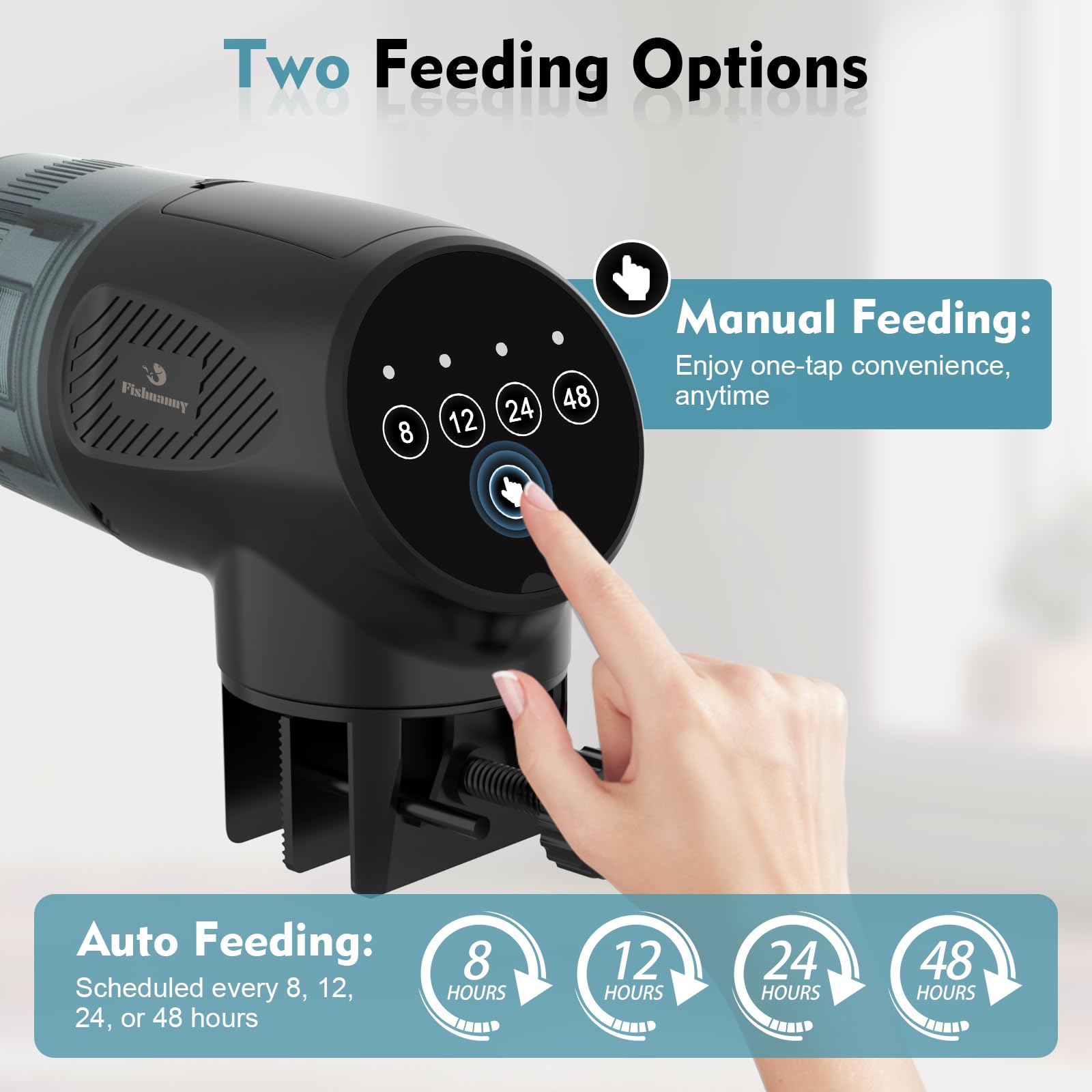 Distributeur automatique à piles pour poissons - Facile à utiliser - Avec 4 réglages de minuterie - Design résistant à l'humidité pour granulés et flocons - 200 ml - Idéal pour les poissons