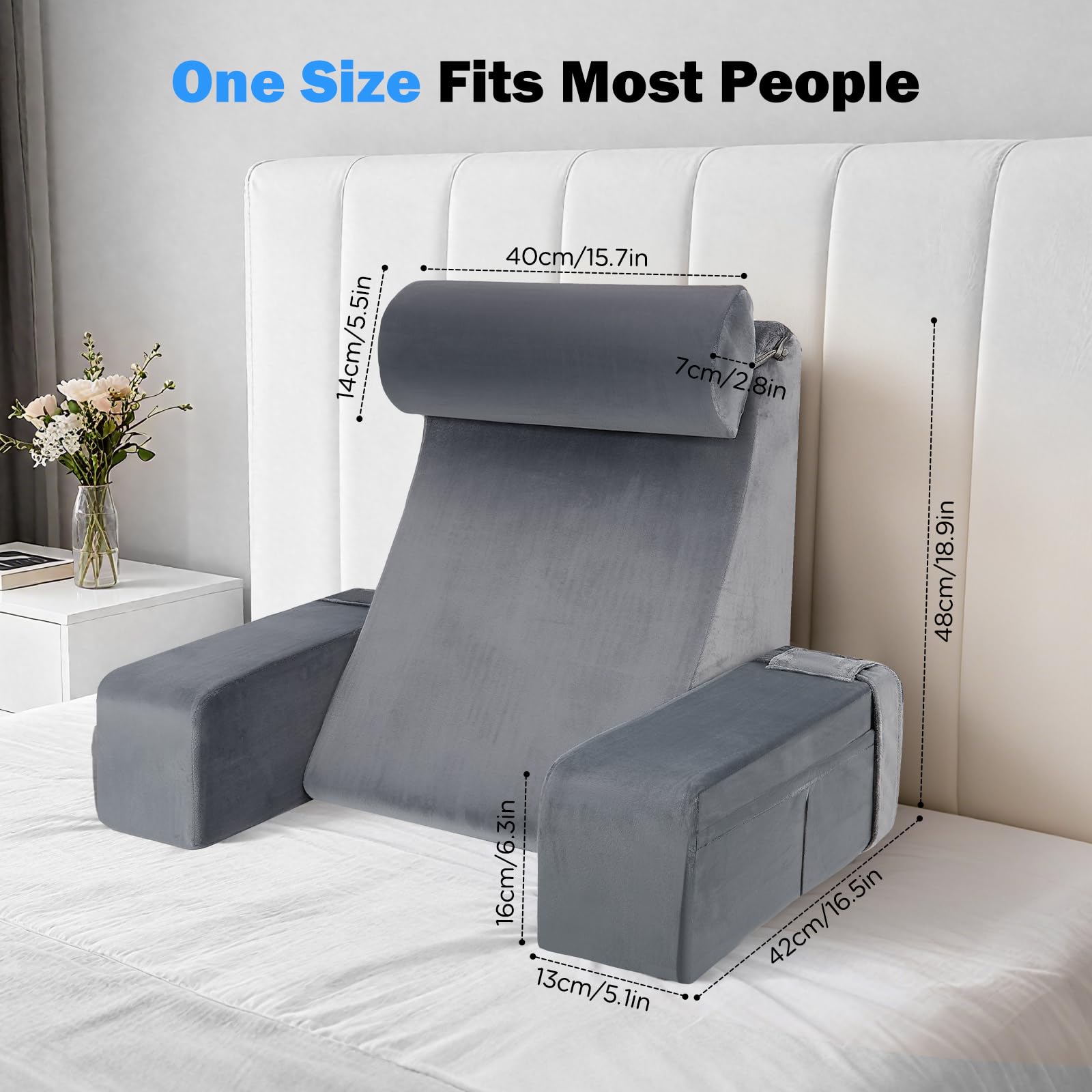 Cuscino da lettura ergonomico con poggiatesta e braccioli rimovibili, supporto per la schiena per letto, divano, pavimento, regolabile per lettura, lavoro e relax