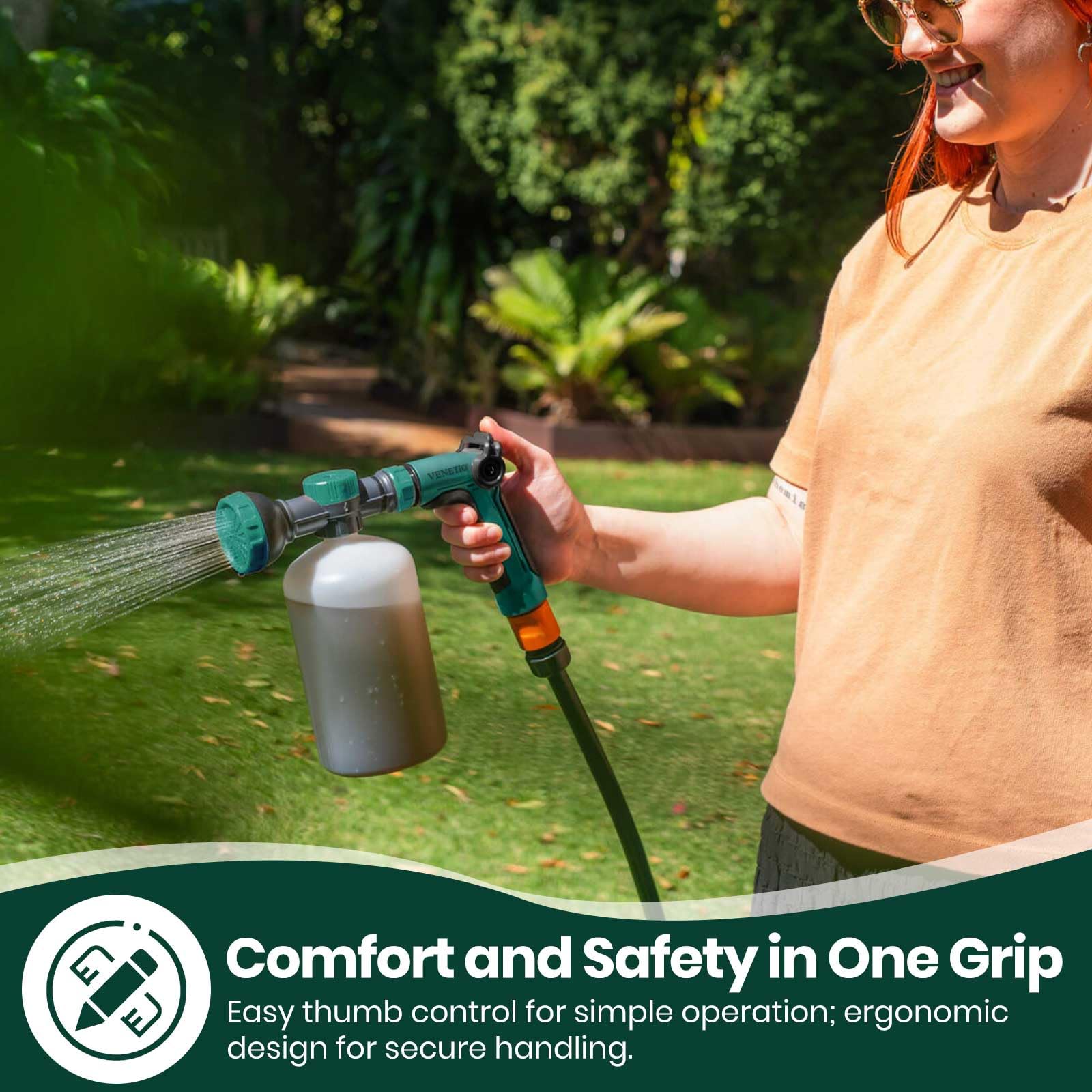 VENETIO Pistola a spruzzo per fertilizzanti liquidi/prodotti chimici | Mangiatoia di precisione per prato e giardino per fertilizzazione uniforme e irrigazione delle piante | Spruzzatore con ugello