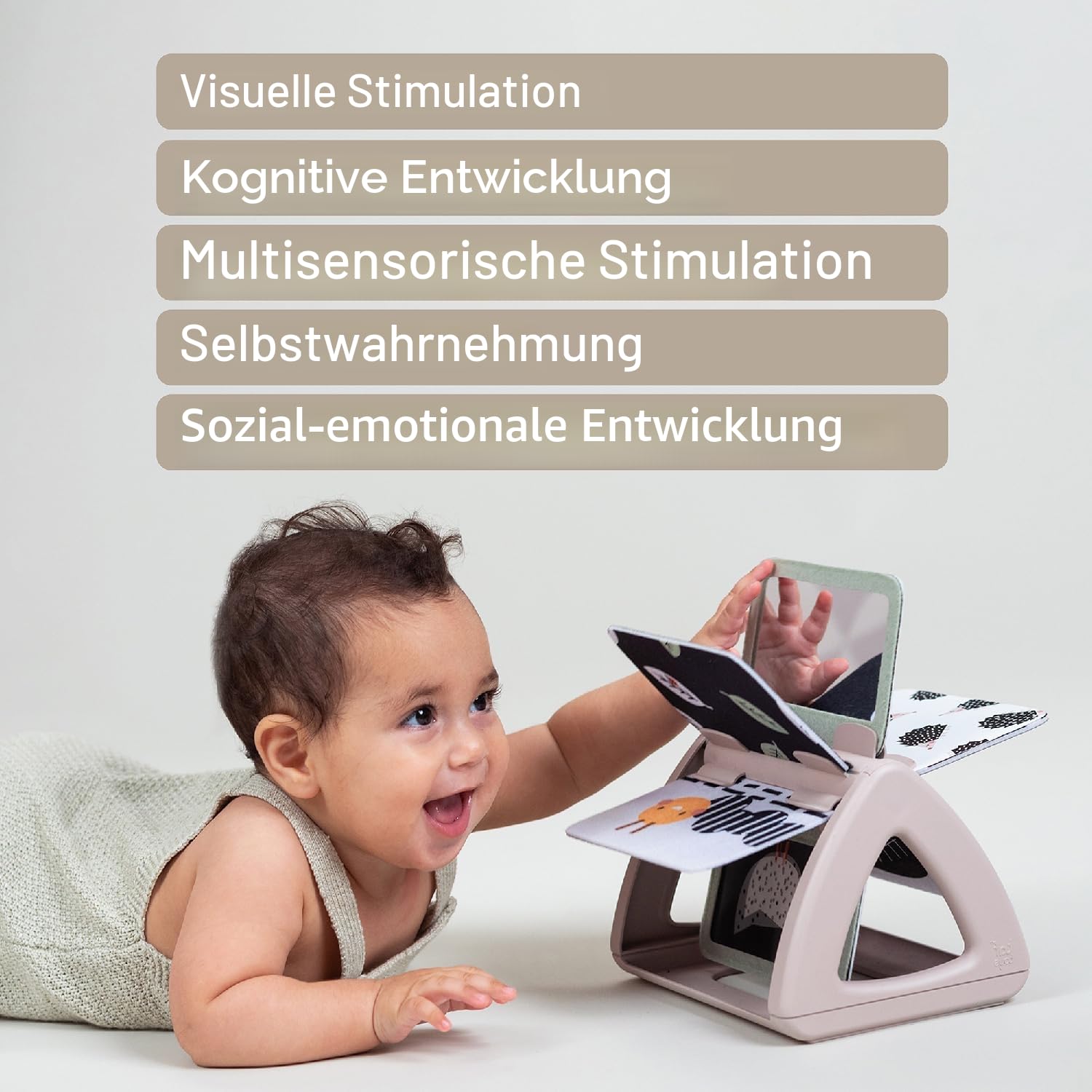 Taf Toys Tummy Time Schwarz-Weiß-Babybuch Monochrom Spinning Doppelseitiges Rassel Sensorisches Buch High Contrast Baby Spielzeug Montessori Lernaktivität Geeignet für Neugeborene Jungen & Mädchen 0