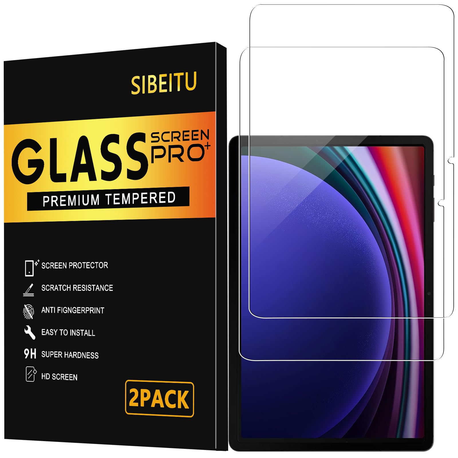 SIBEITU 2 Pack Screen Protector for Samsung Galaxy Tab S9 11 Inch, HD Clear 9H Hardness Tempered Glass Film Compatible with Galaxy Tab S9/S8/S7, Scratch Resistent, Touch Sensitive, Bubbles Free