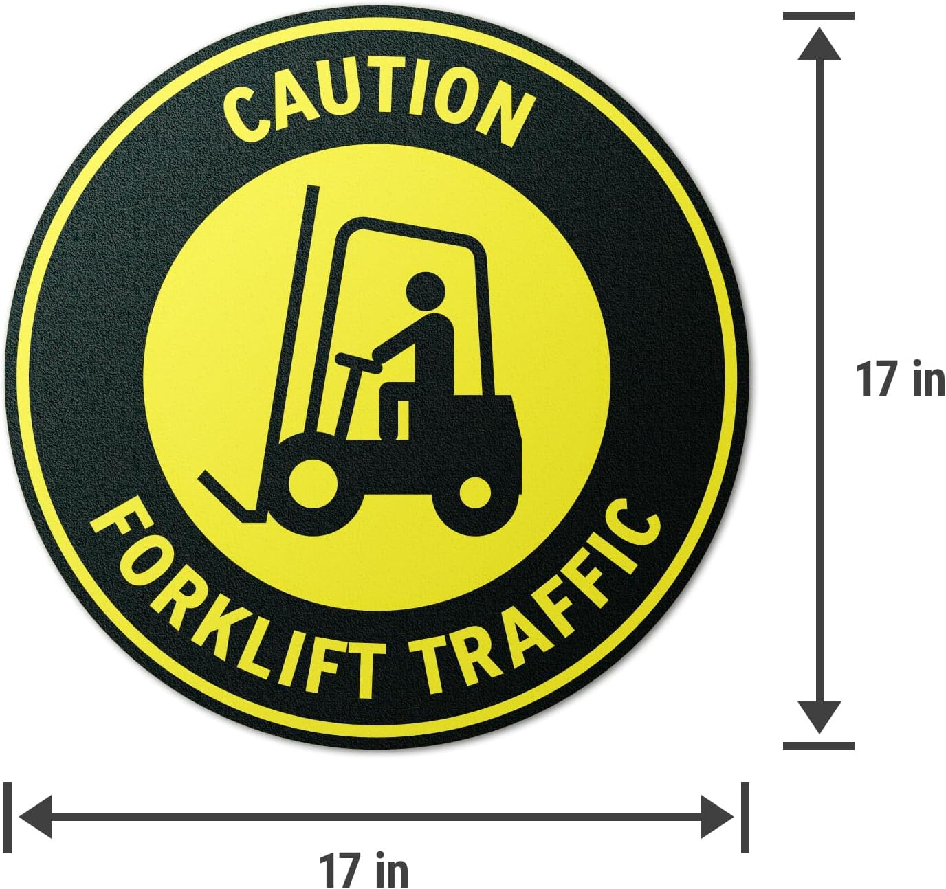 17" x 17" Round Yellow "Caution Forklift Traffic" Floor Sticker Sign for Work, Warehouses, Construction Sites, Distribution Centers, Wholesale - 2 Pack image 2