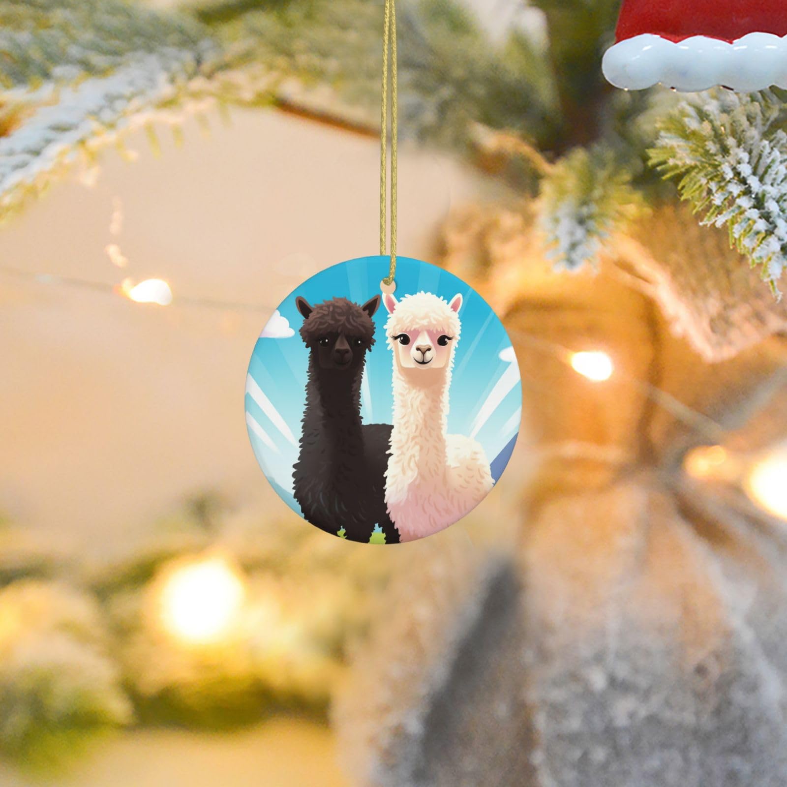 Christmas Tree Ornaments Ceramics Christmas Round Decorations Alpaca Ceramics Ornaments Circle Pentagram Xmas Tree Hanging Pendant for Christmas Tree Party Holiday Home Decor