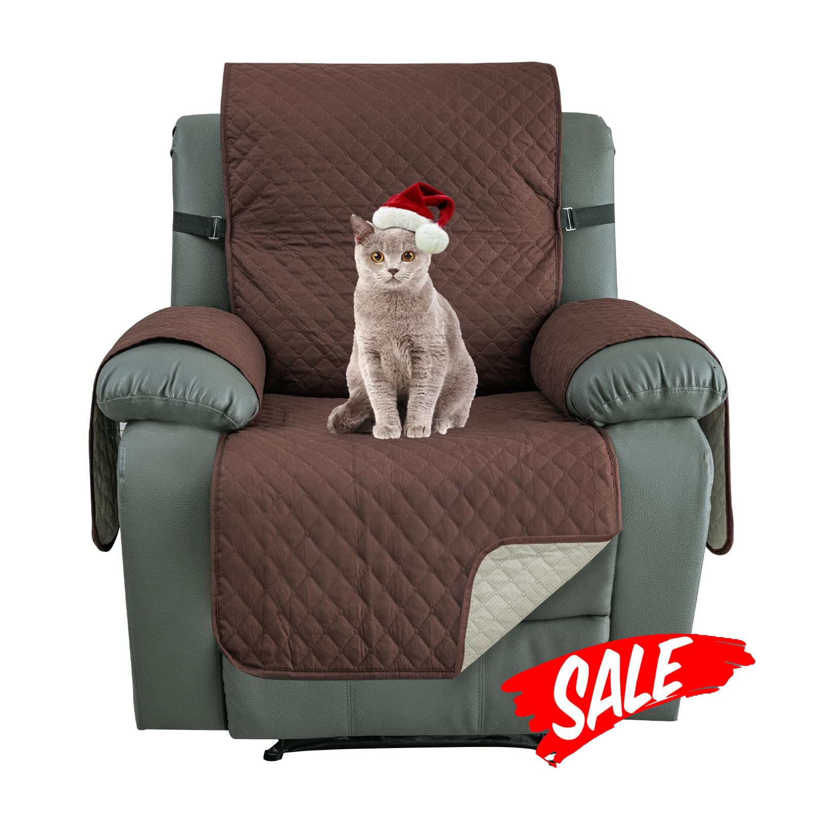 XINEAGE Water Resistant Recliner Cover, Nonslip Recliner Chair Covers for Reclining Chair with Pockets, Quilted Thick Recliner Slipcovers for Pets and Kids (Recliner Chair, Coffee)