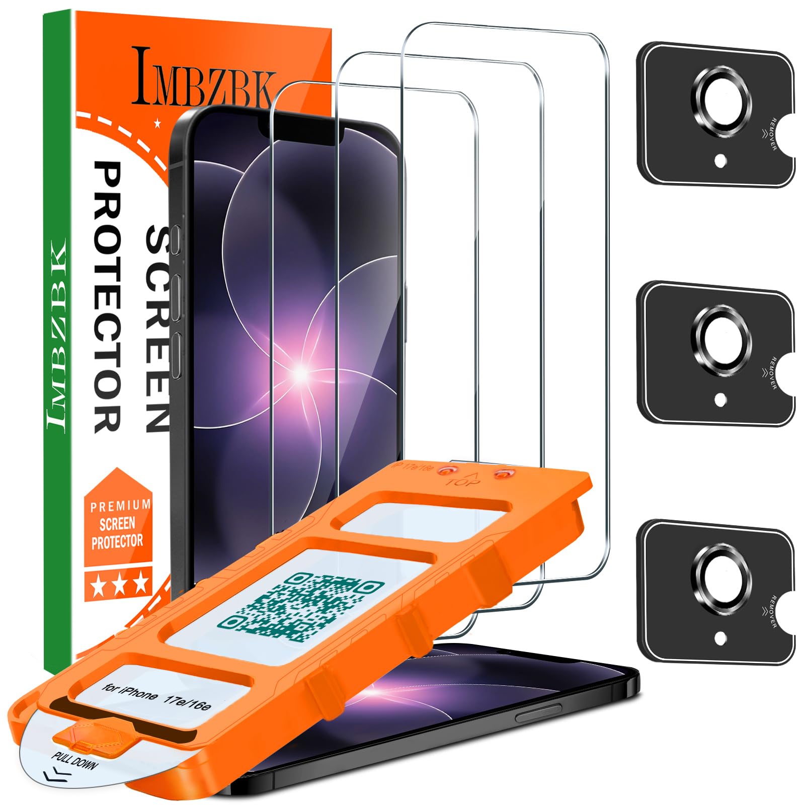 IMBZBK für iPhone 17e / iPhone 16e für Panzerglas, Auto-Installation, mit Kameraschutz, 9H+ Härte Schutzfolie, Militärstandard Schutz Folie, Stoßfest Kratzfest, 3+3 Stück