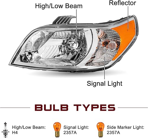 Miniatura 2 de JSBOYAT Conjunto de faros delanteros para Chevy Aveo5 2009-2011 de 4 puertas Hatchback estilo halógeno de carcasa cromada, par de carcasa cromada