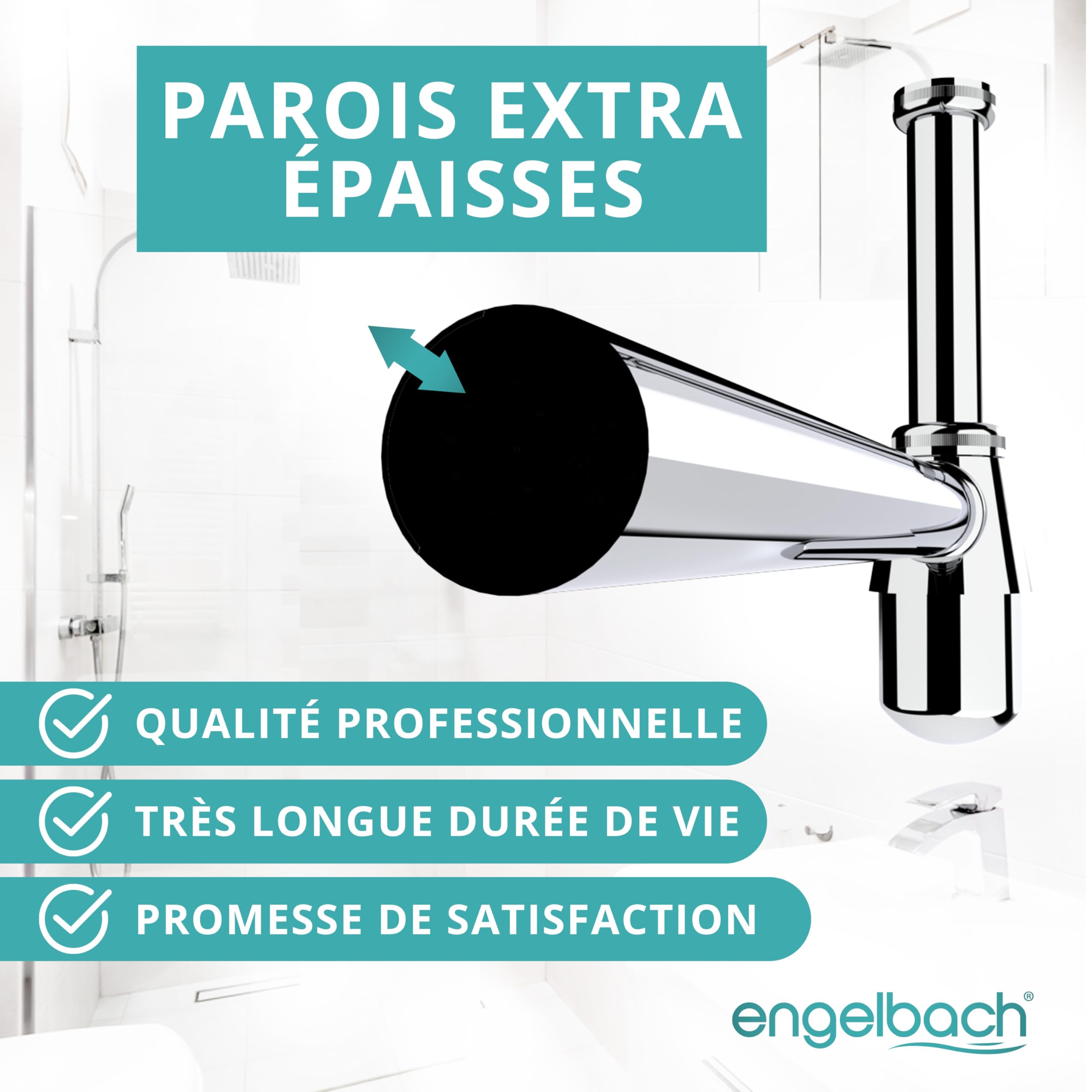 Engelbach® Siphon lavabo 1 1/4" avec ouverture nettoyage - Tube évacuation universel salle de bain avec joint caoutchouc et guide d’installation