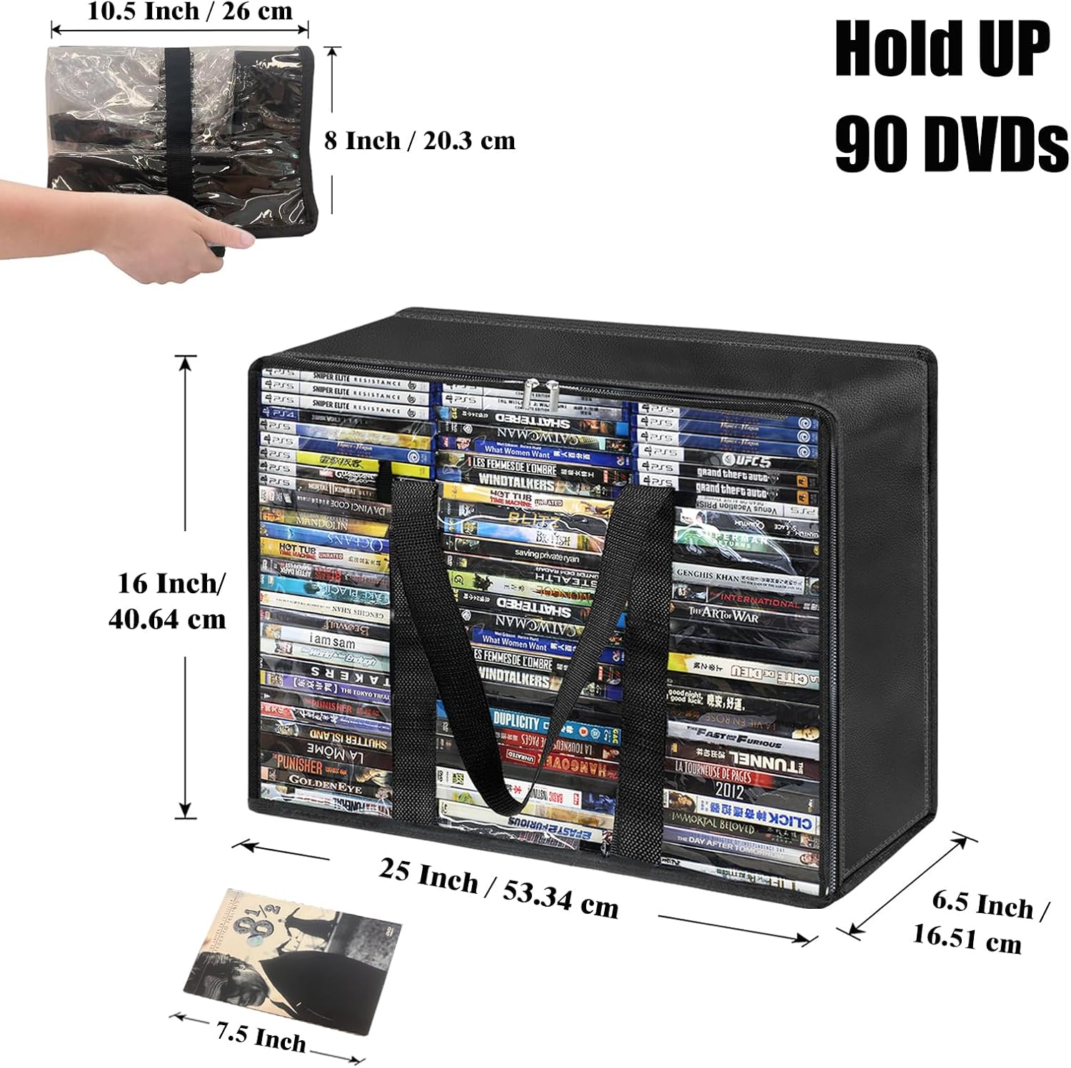 DVD Storage Bags 2 Pack, Updated Bigger Bags Holds 180 DVDs (90 Each), Clear Plastic Organizer with Reinforced Handles for Media, Quilt, Pillow & Clothes Storage - Image 3