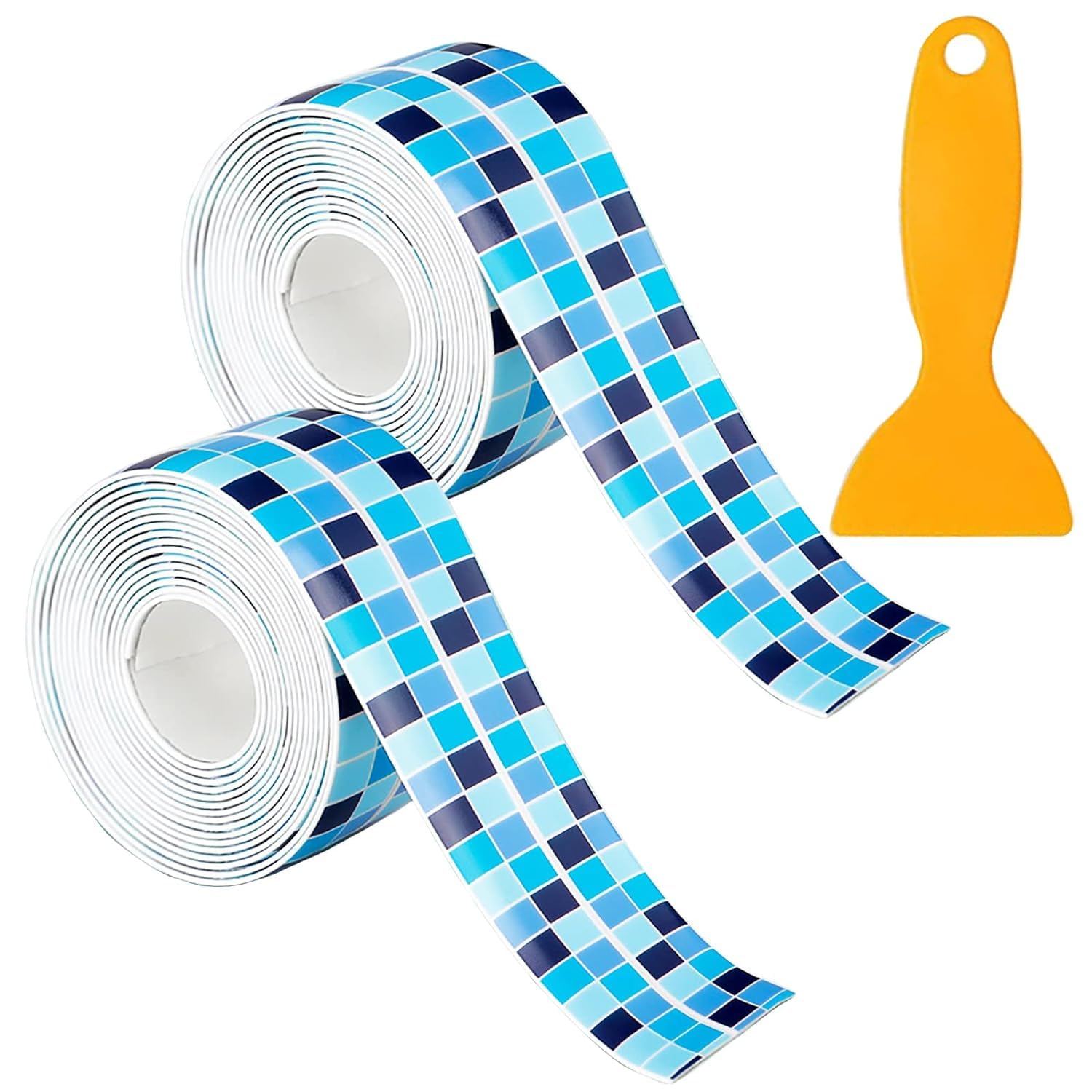 Azonee Blue Plaid Caulk Tape 10.5' x 1.5'' Waterproof Self Adhesive Caulk Strip Bathtub Sealant Tape Caulking Tape Sealing Strip Oil Proof Bathroom Caulk for Kitchen Floor Wall Edge Protector(PE)