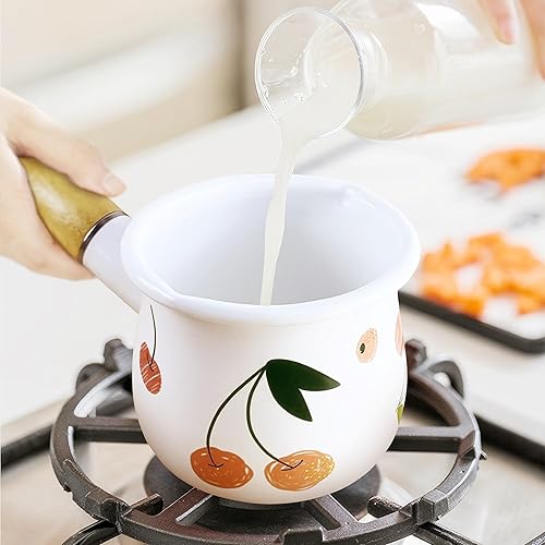 Miniatura 2 de YumCute Home Molde de leche esmaltada, mini calentador de mantequilla de 4 pulgadas, 17 onzas, calentador de leche, cacerola pequeña con mango de