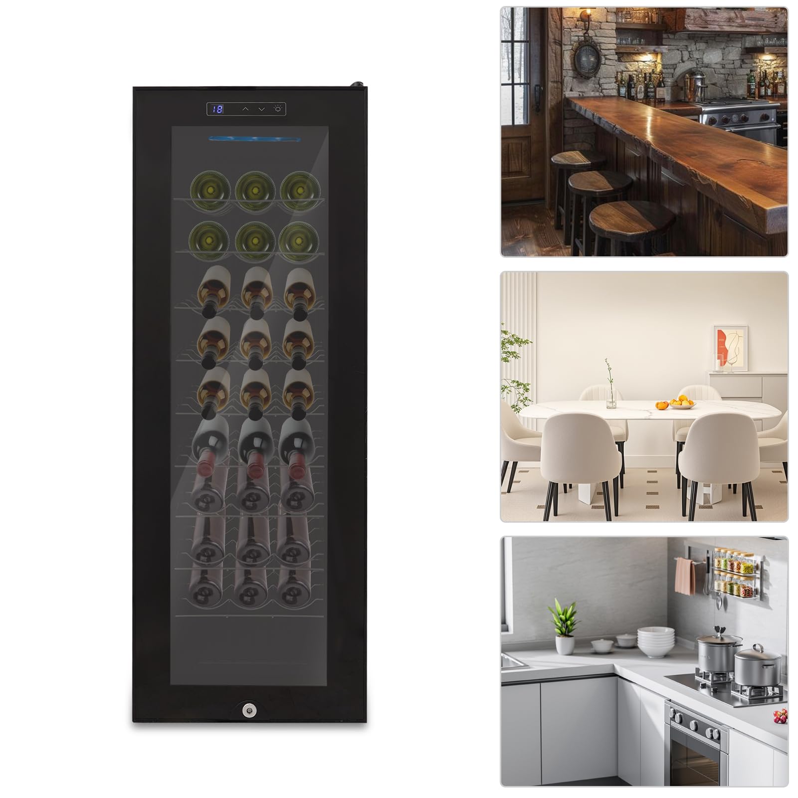 Weinkühlschrank 76L für 30 Flaschen mit Temperaturregelung 12-18°C, LED-Display, doppelte Luftkühlung, gehärtete Glastür, 9 Wellenregale, Modernes Design für Küche, Büro und Wohnzimmer