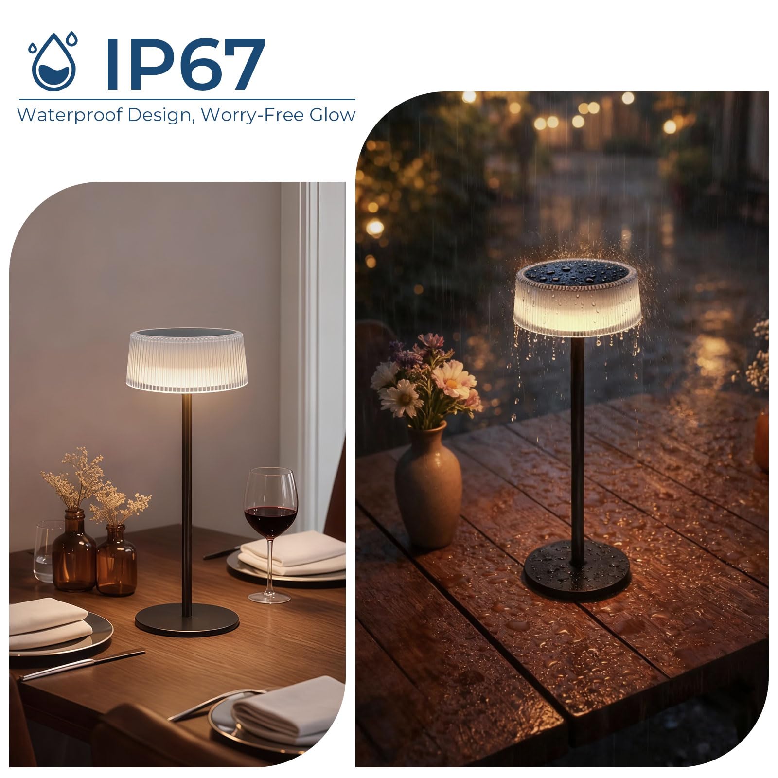 Lot de 2 Lampe de Table Sans Fil, Lampe de Table Extérieure Etanche, Lampe de Bureau LED Tactile avec 3 Couleurs d’Éclairage et Gradation Continue, pour Intérieur et Extérieur