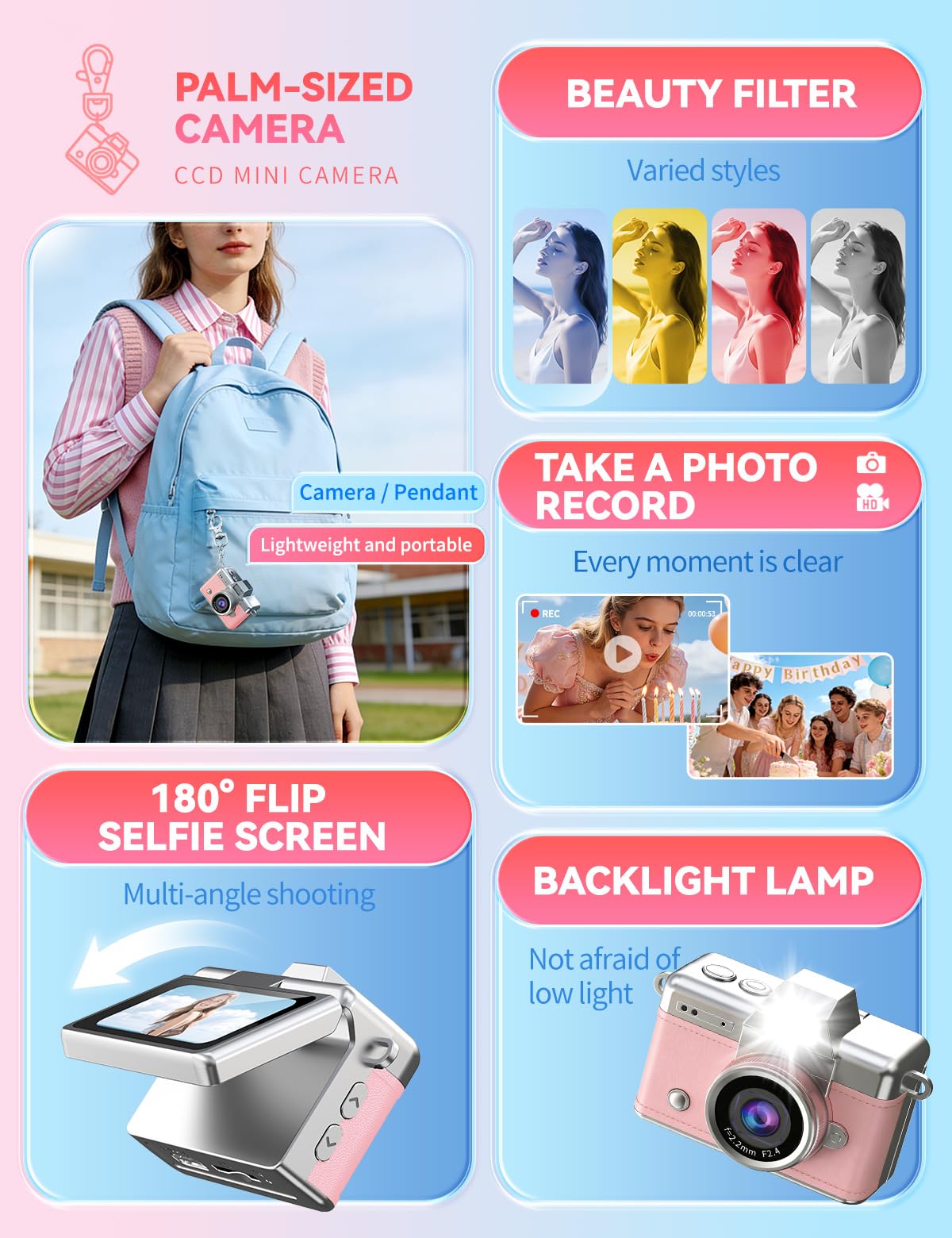Mini cámara con llavero, cámara digital portátil de 1080P con pantalla LCD abatible de 3.73 cm y flash, cámara de bolsillo coleccionable retro para viajes, fiestas, cumpleaños (amarillo, 32